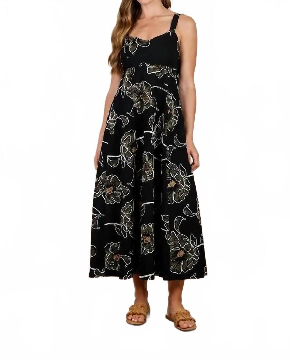 NEW BLU PEPPER floral embroidered spaghetti strap midi dress in black
